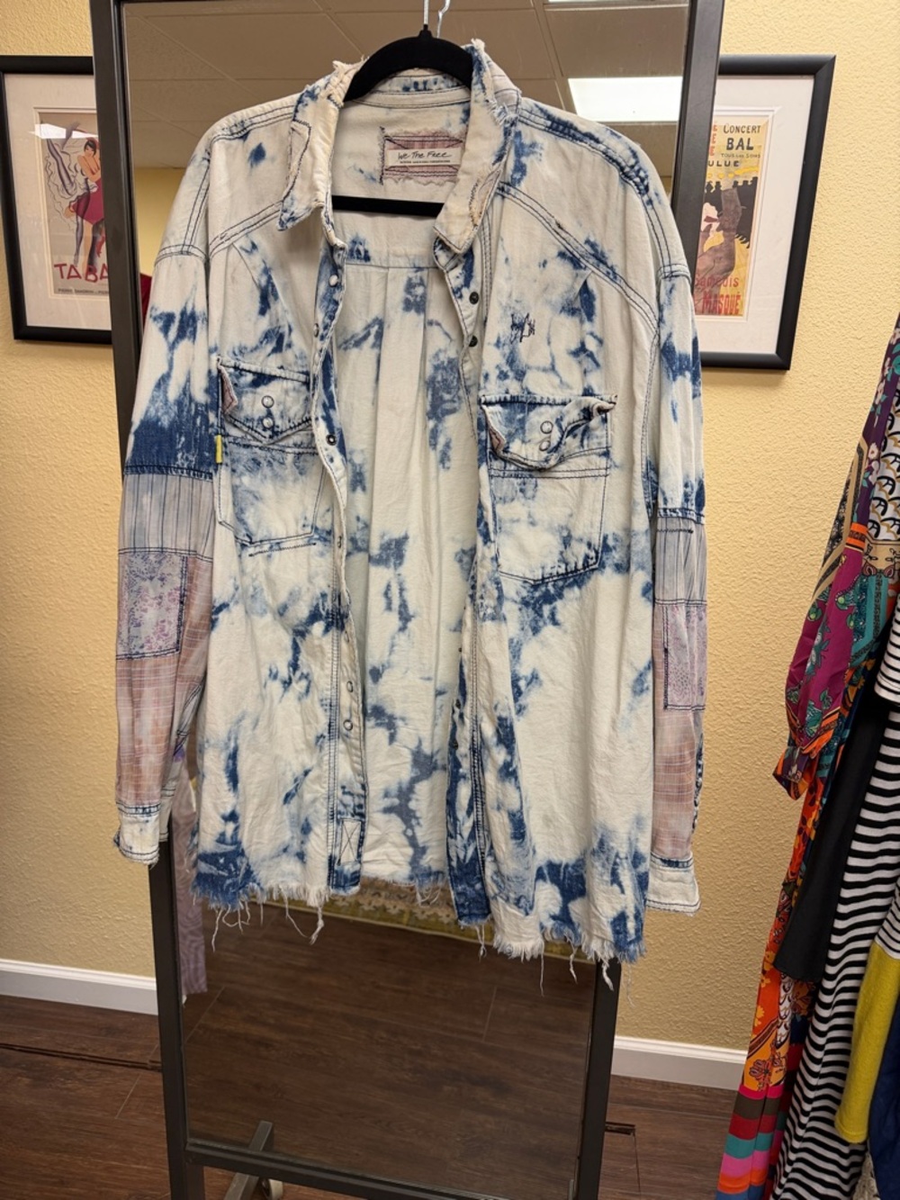 We The Free shirt style Bleached Blue and White Denim Jacket